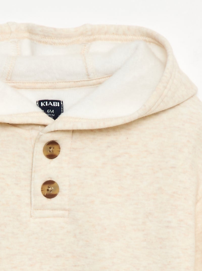 Sudadera con capucha, botones y forro cálido Beige - Kiabi