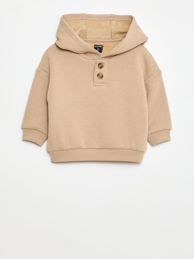 Sudadera con capucha, botones y forro cálido Beige - Kiabi