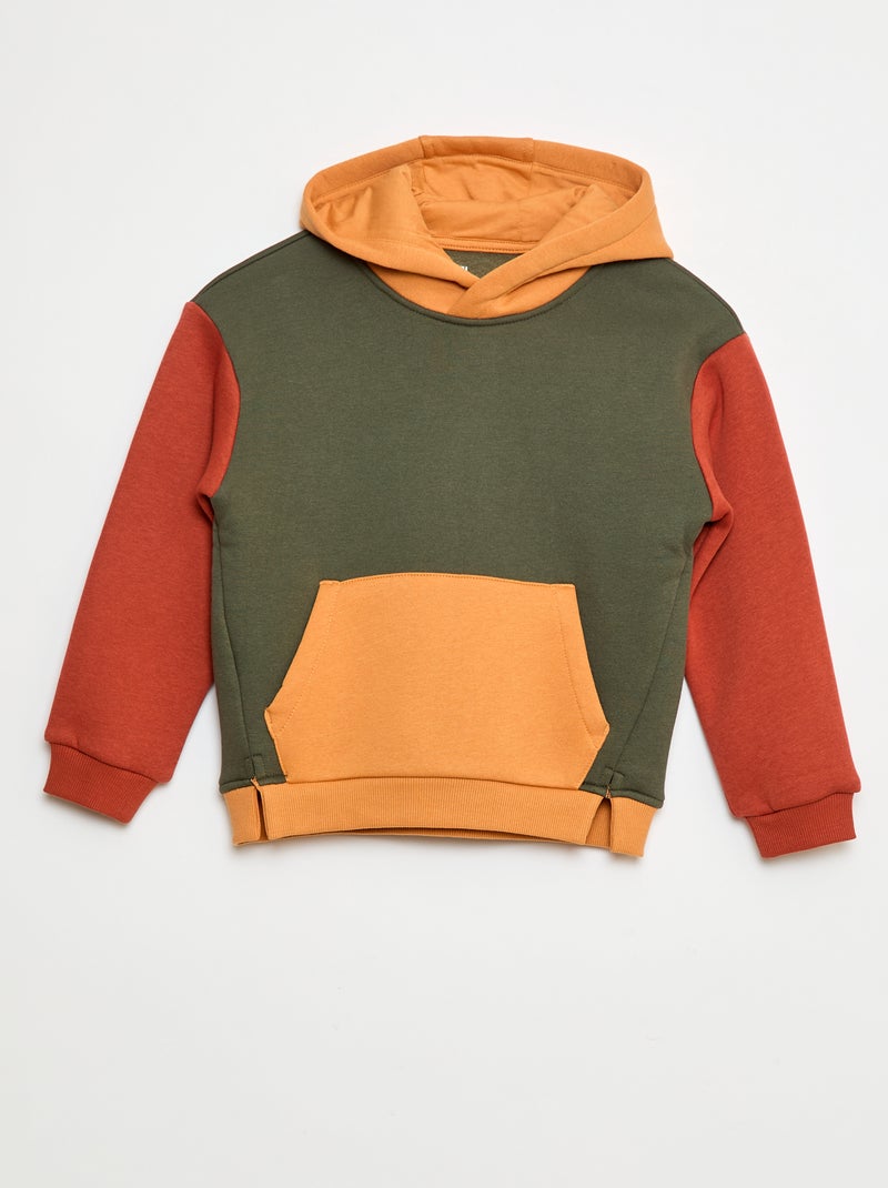 Sudadera con capucha color block Kaki - Kiabi