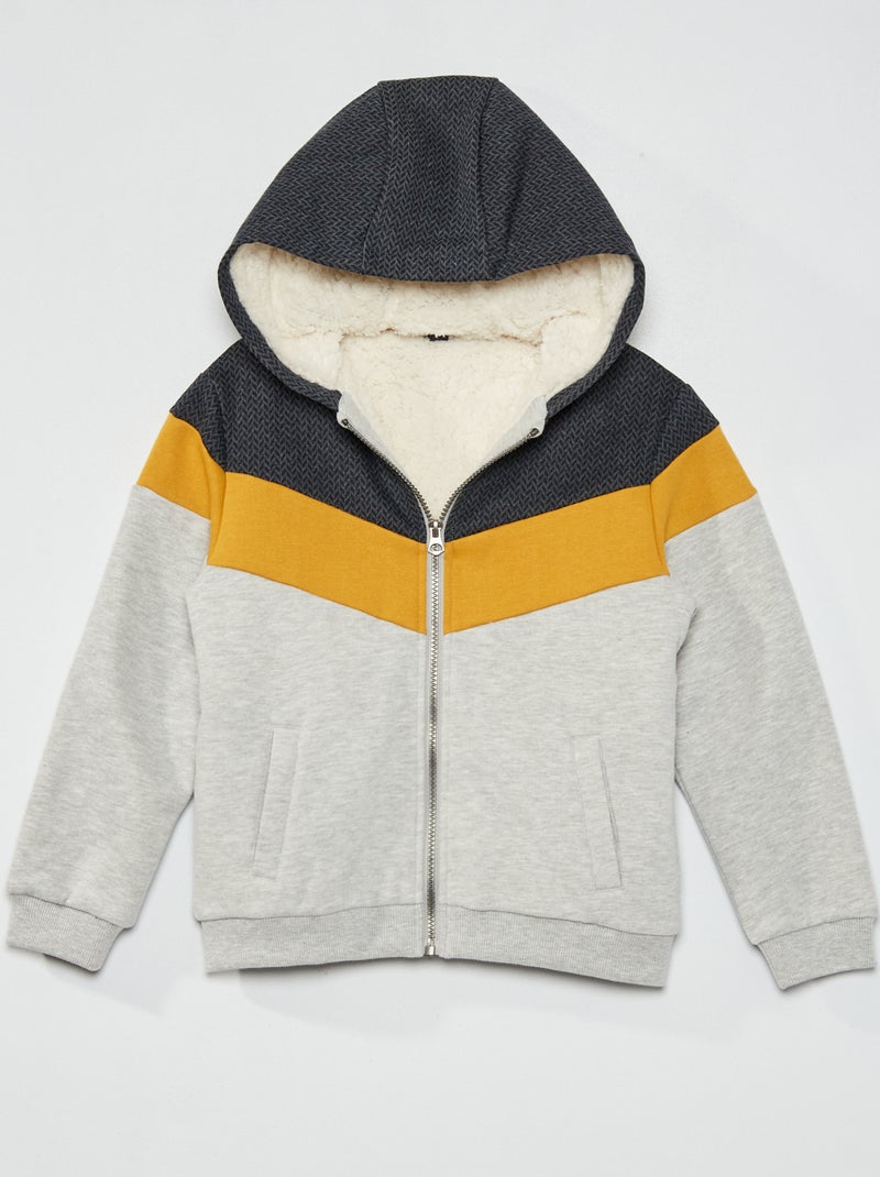 Sudadera con capucha colorblock forrada GRIS - Kiabi