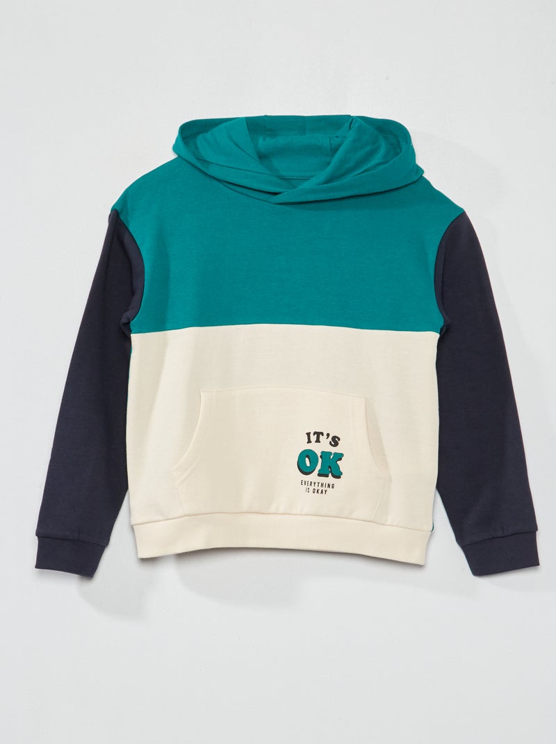 Sudadera con capucha colorblock y mensaje fantasía BLANCO - Kiabi