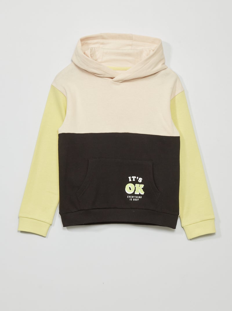 Sudadera con capucha colorblock y mensaje fantasía NEGRO - Kiabi
