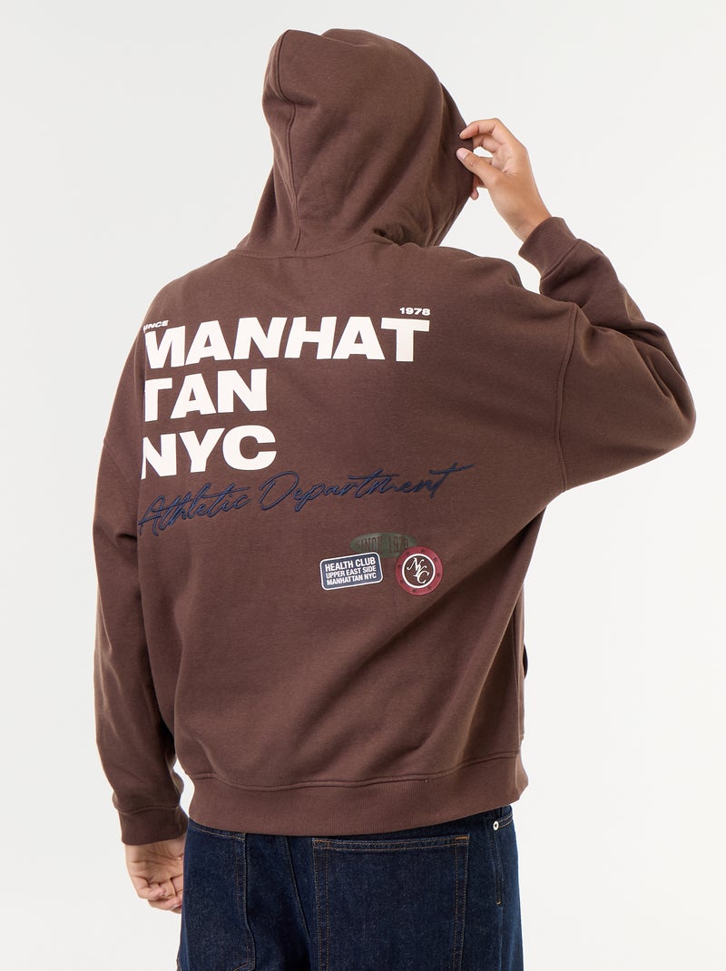 Sudadera con capucha con estampado por delante y por detrás Marron - Kiabi