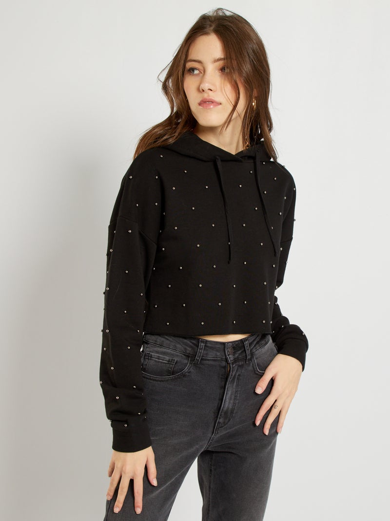 Sudadera con capucha con perlas Negro - Kiabi