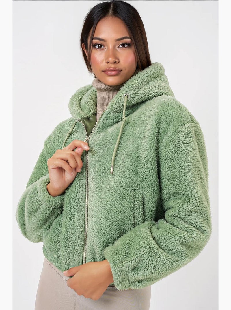 Sudadera con capucha corta de felpa con cremallera frontal bdart Verde pastel - Kiabi