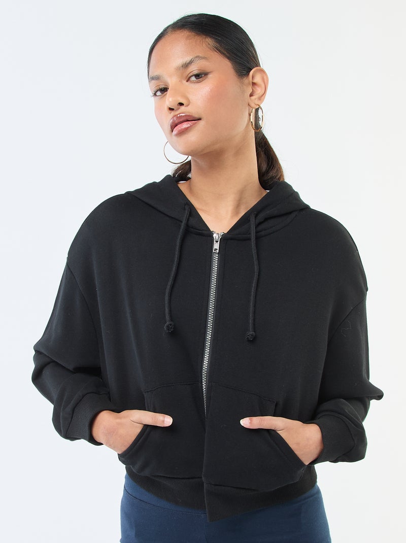 Sudadera con capucha corta Negro - Kiabi