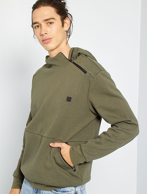 Sudadera con capucha cremallera en el hombro - KAKI - Kiabi - 18.00€