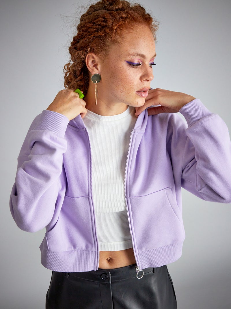 Sudadera con capucha crop top malva lilas - Kiabi