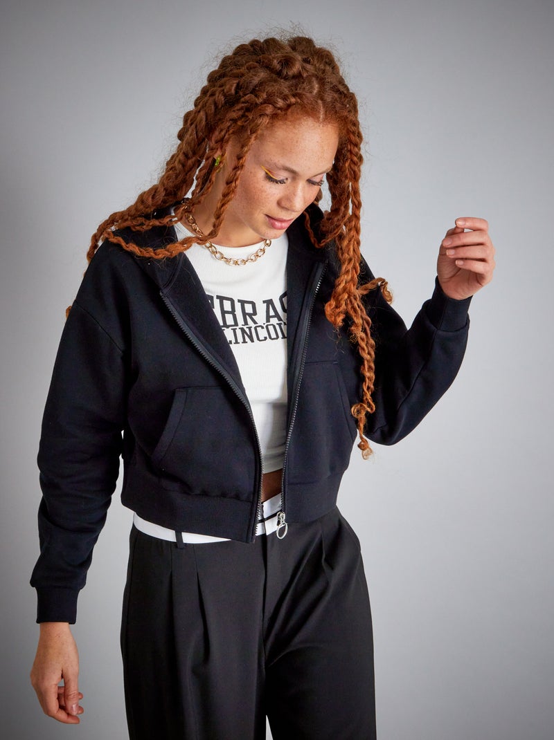 Sudadera con capucha crop top Negro - Kiabi