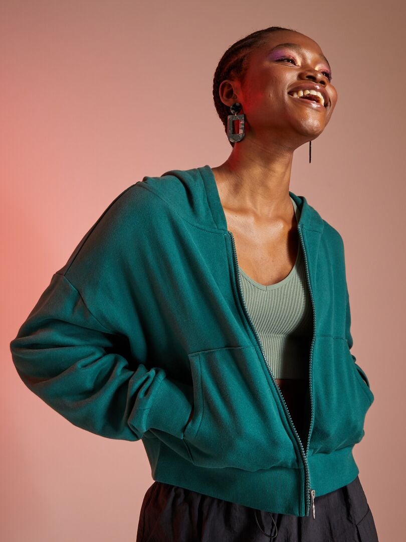 Sudadera con capucha crop top verde gris - Kiabi