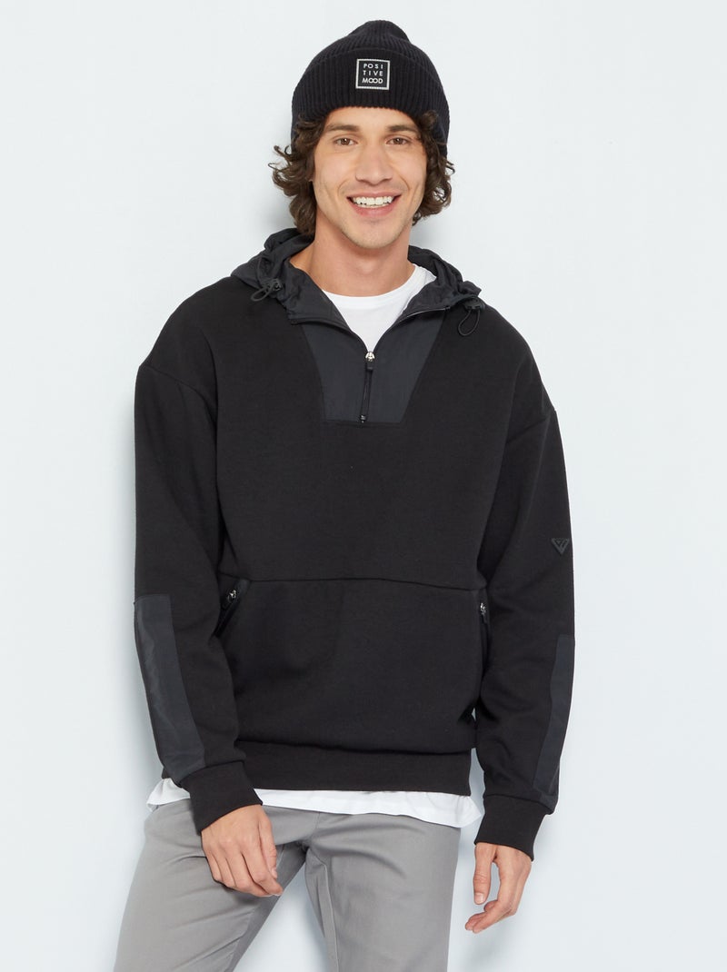 Sudadera con capucha de dos materiales Negro - Kiabi