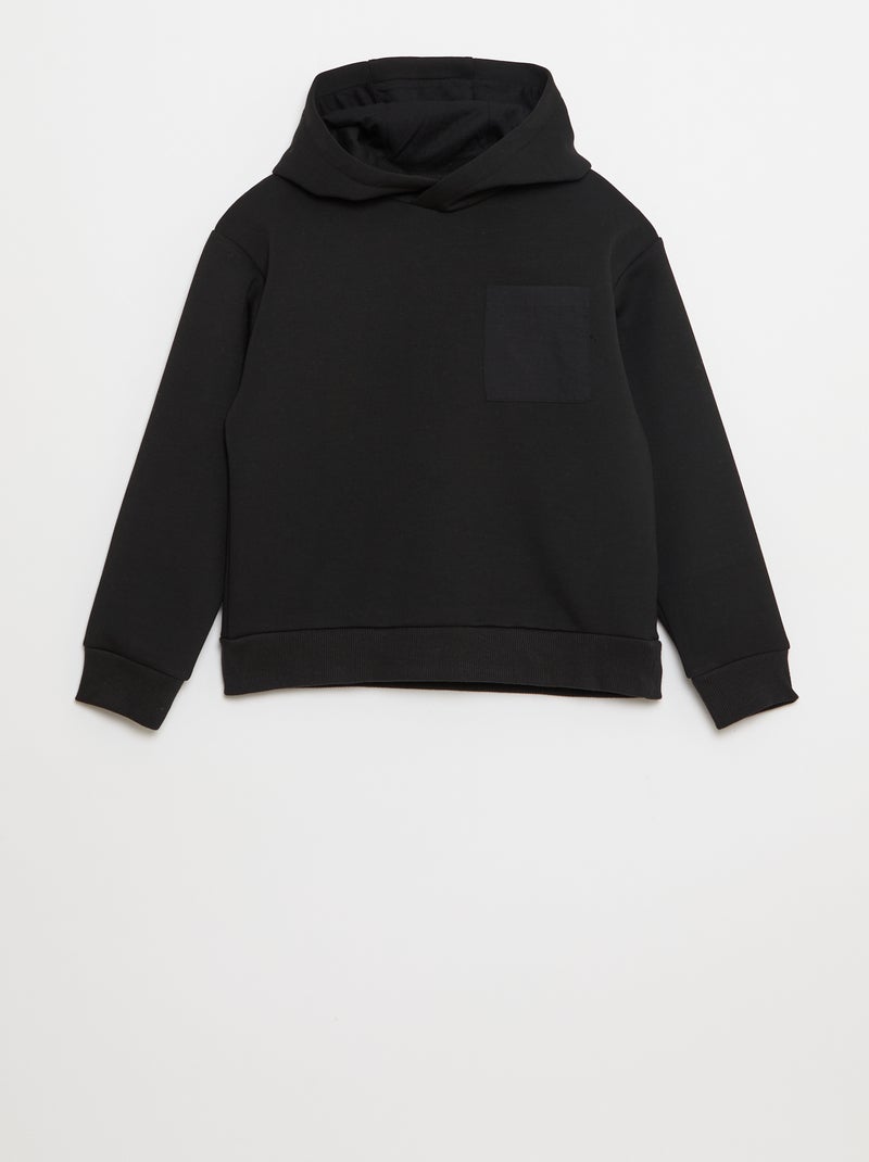 Sudadera con capucha de felpa ligera con bolsillo en el pecho Negro - Kiabi
