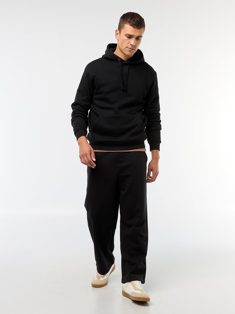 Sudadera con capucha de felpa perchada con bolsillo canguro Negro - Kiabi