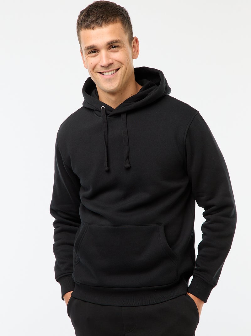 Sudadera con capucha de felpa perchada con bolsillo canguro Negro - Kiabi