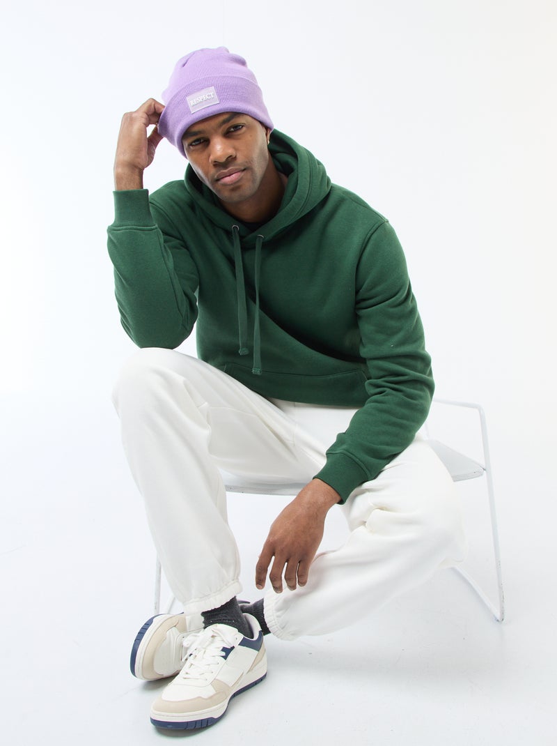 Sudadera con capucha de felpa perchada con bolsillo canguro Verde - Kiabi