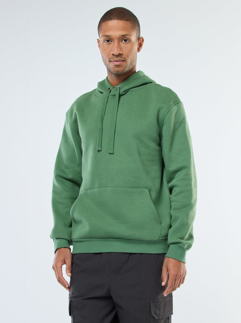 Sudadera con capucha de felpa perchada con bolsillo canguro Verde - Kiabi