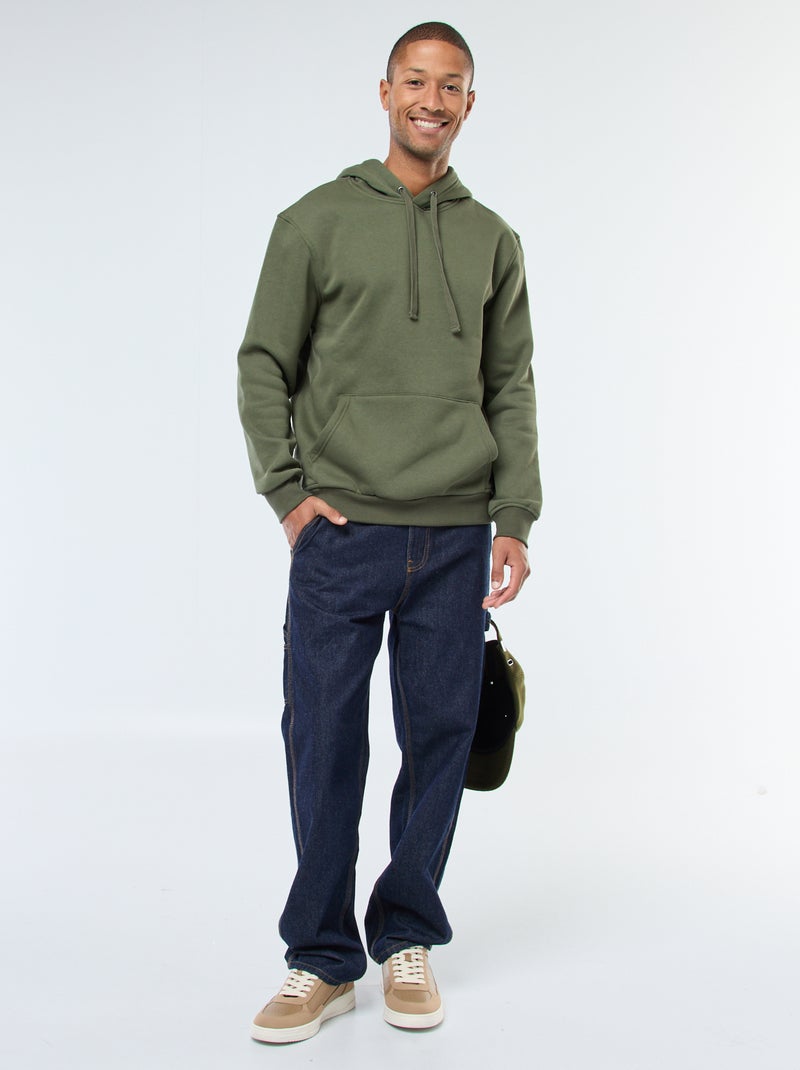 Sudadera con capucha de felpa perchada con bolsillo canguro Verde - Kiabi