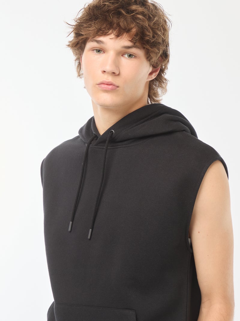 Sudadera con capucha de tejido cálido de chándal sin mangas negro - Kiabi