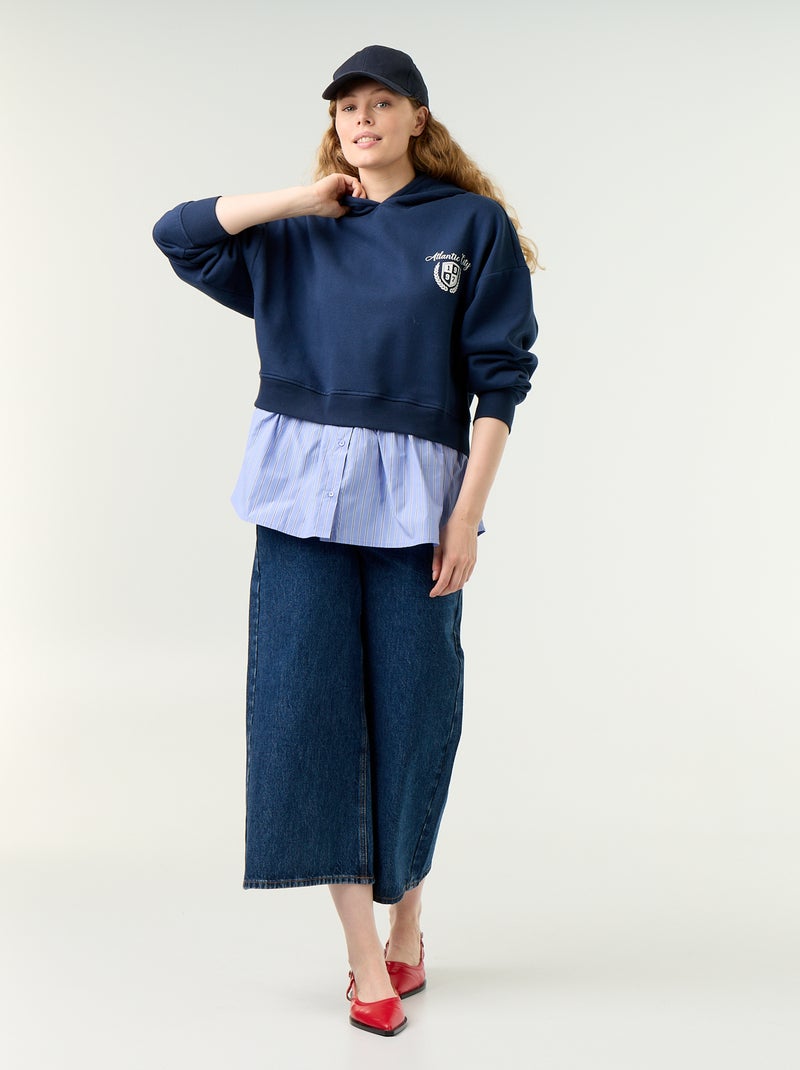 Sudadera con capucha efecto 2 en 1 con base de camisa Azul - Kiabi
