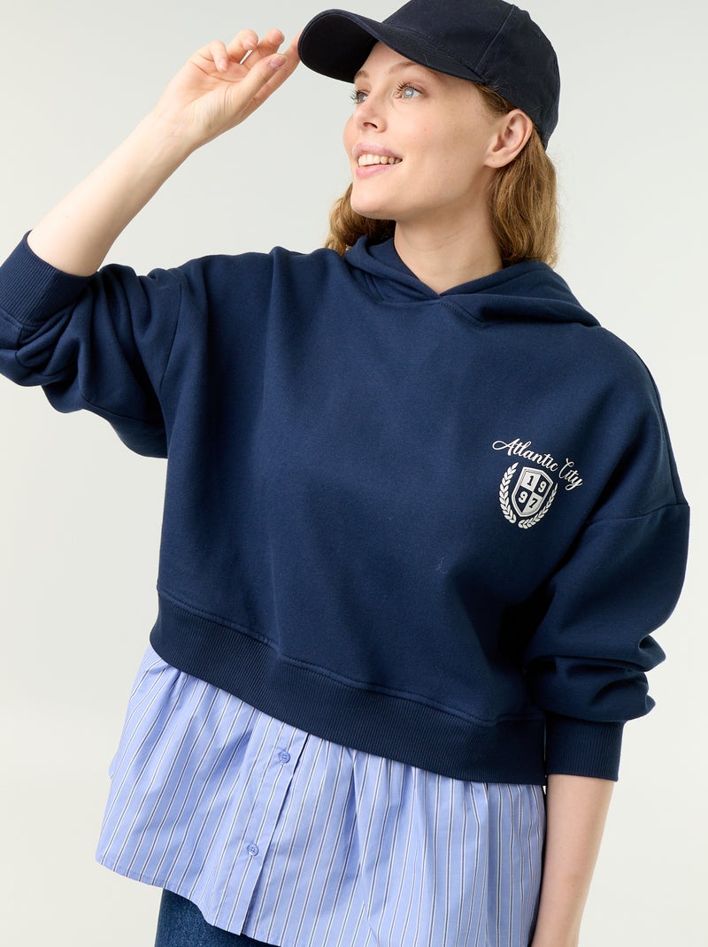 Sudadera con capucha efecto 2 en 1 con base de camisa Azul - Kiabi