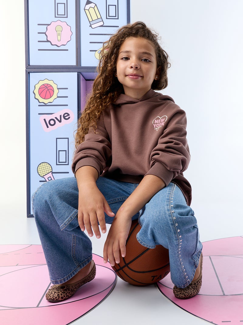 Sudadera con capucha estampada a doble cara Marron - Kiabi