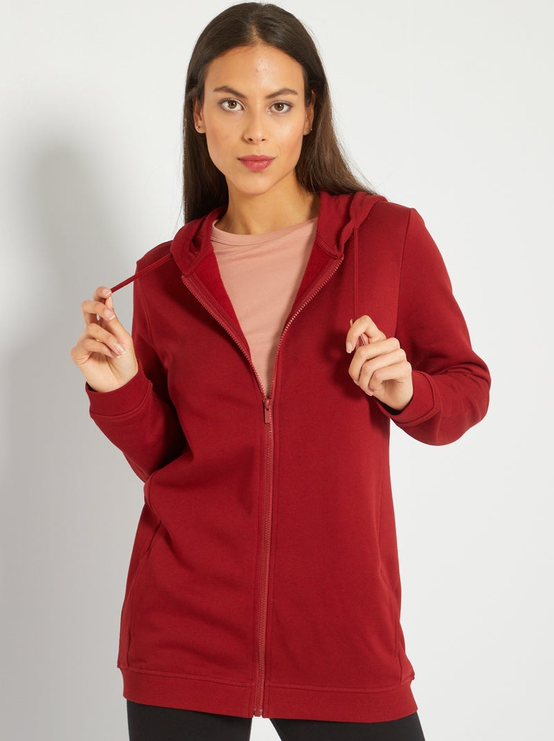 Sudadera con capucha larga con cremallera ROJO - Kiabi