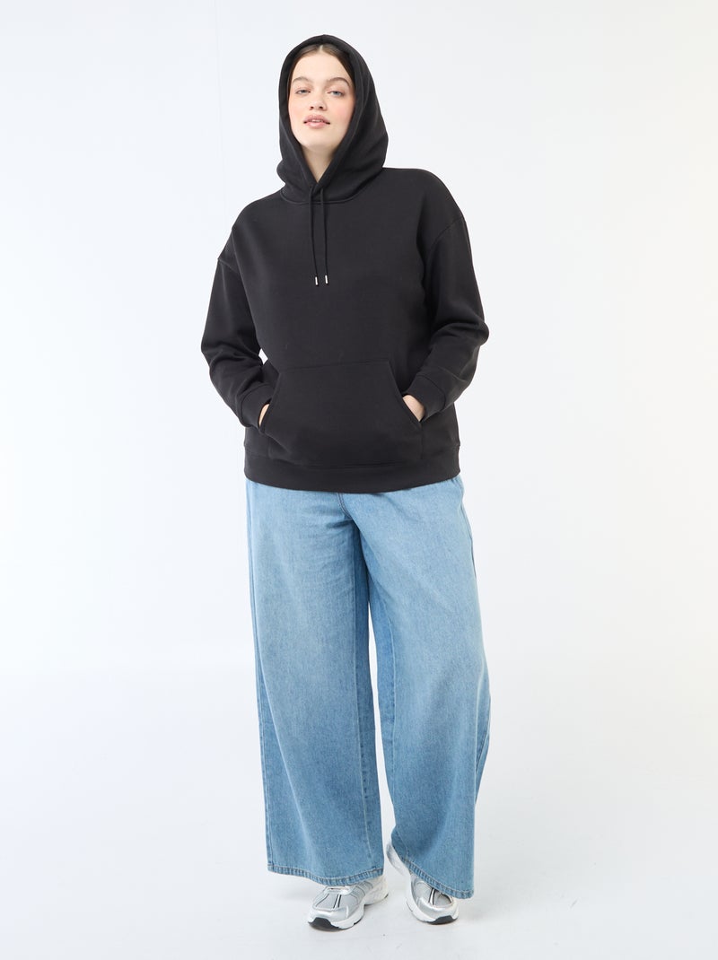 Sudadera con capucha lisa con bolsillo canguro Negro - Kiabi