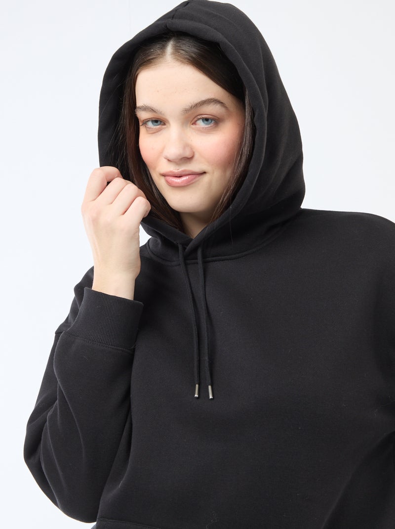 Sudadera con capucha lisa con bolsillo canguro Negro - Kiabi