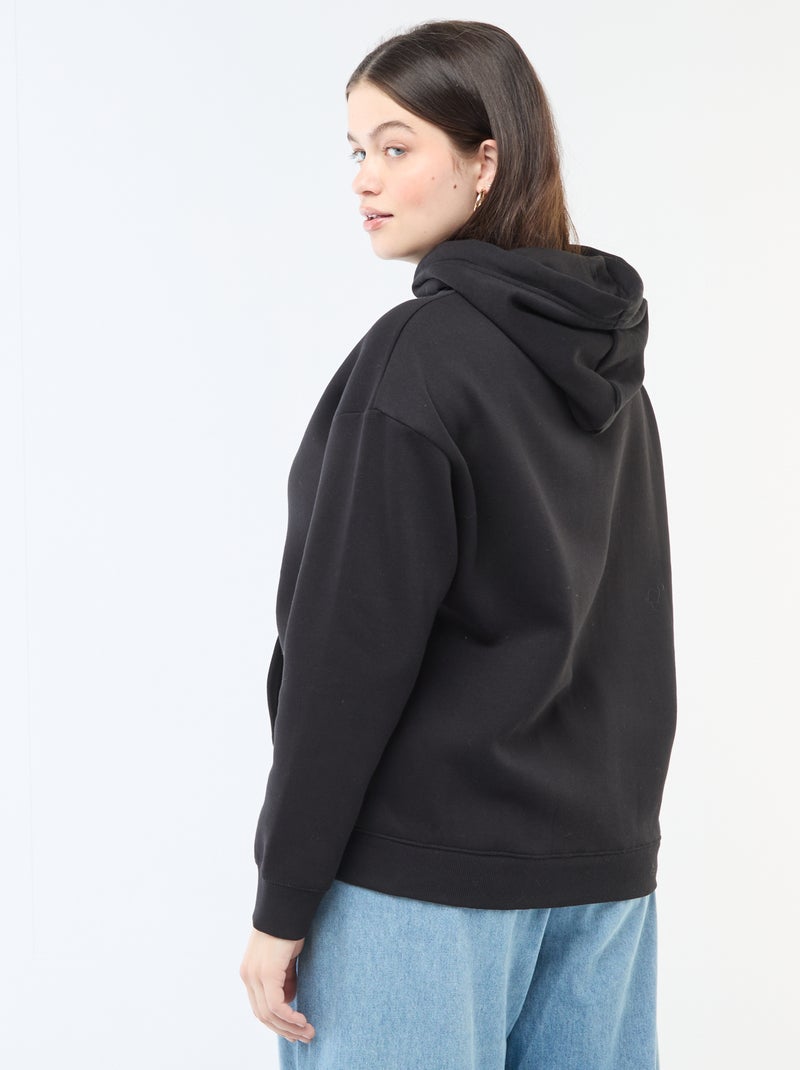Sudadera con capucha lisa con bolsillo canguro Negro - Kiabi