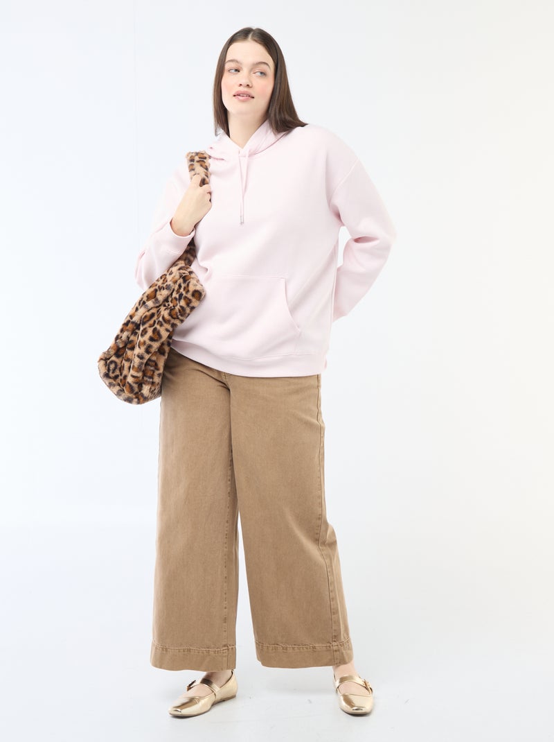 Sudadera con capucha lisa con bolsillo canguro Rosa - Kiabi