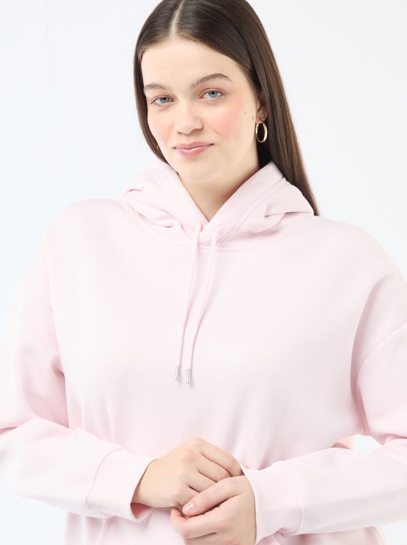 Sudadera con capucha lisa con bolsillo canguro Rosa - Kiabi