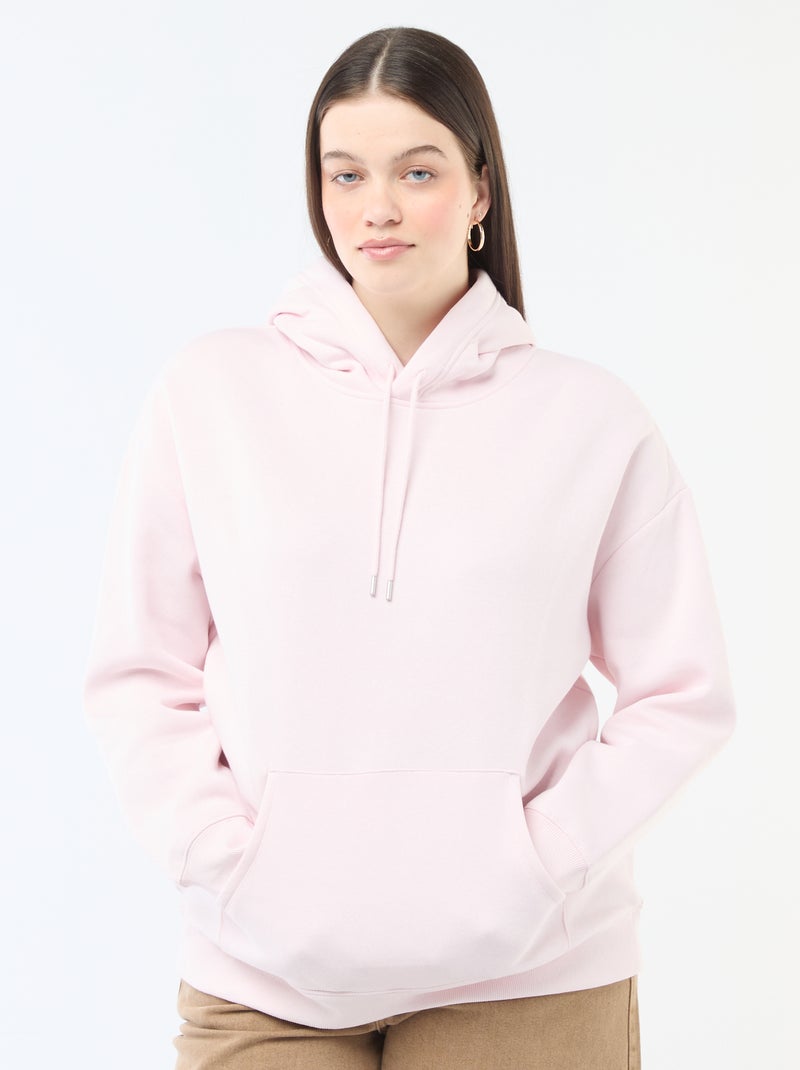Sudadera con capucha lisa con bolsillo canguro Rosa - Kiabi