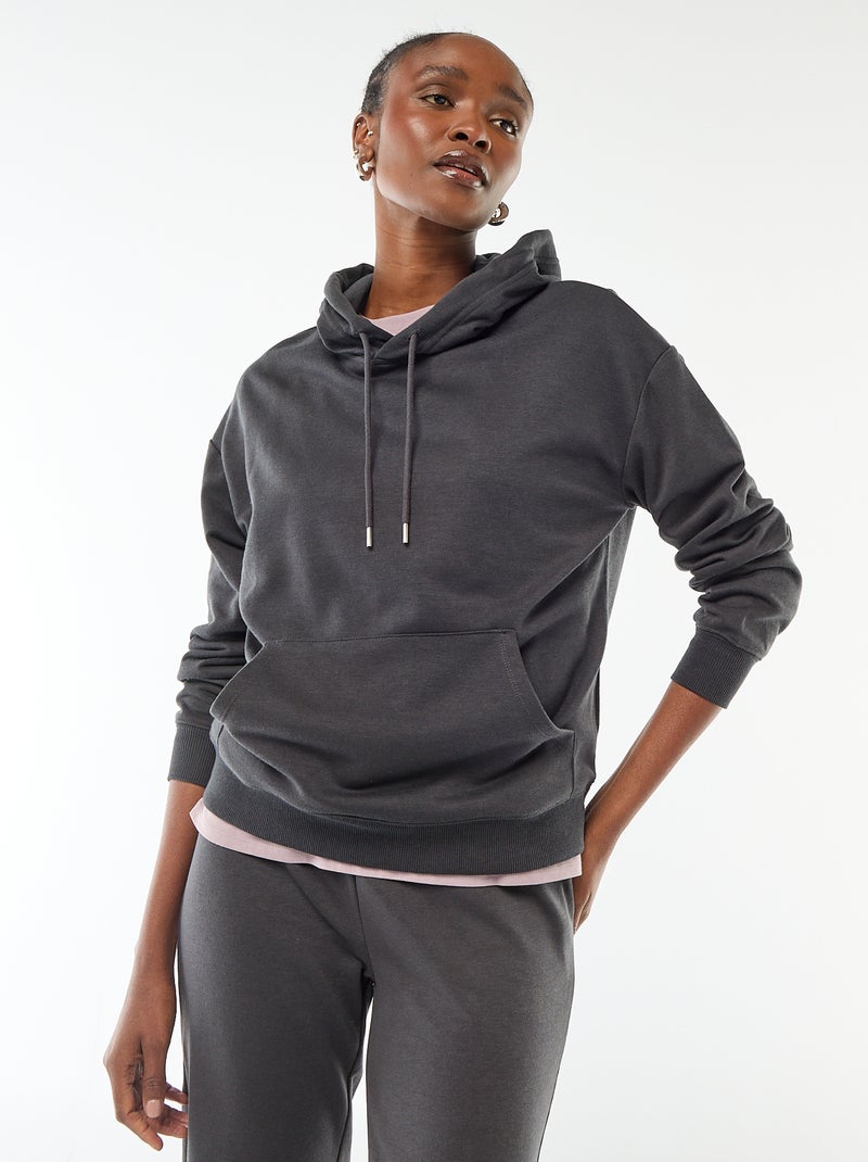 Sudadera con capucha lisa de algodón Negro - Kiabi