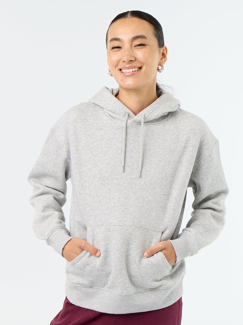 Sudadera con capucha lisa y bolsillo canguro Gris - Kiabi