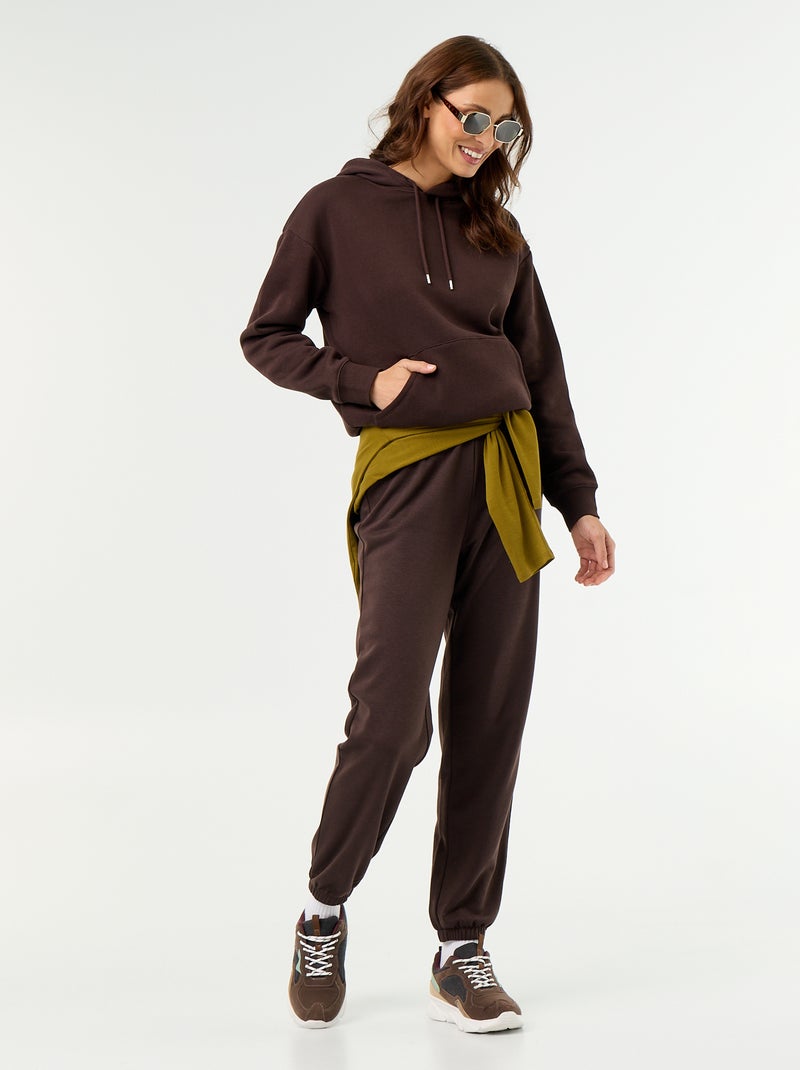 Sudadera con capucha lisa y bolsillo canguro Marron - Kiabi