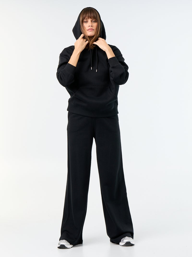 Sudadera con capucha lisa y bolsillo canguro Negro - Kiabi