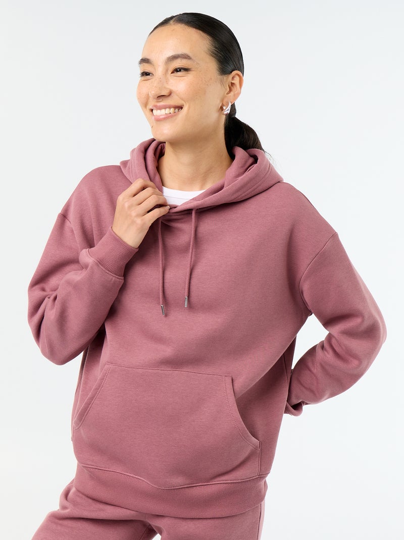 Sudadera con capucha lisa y bolsillo canguro Rosa - Kiabi