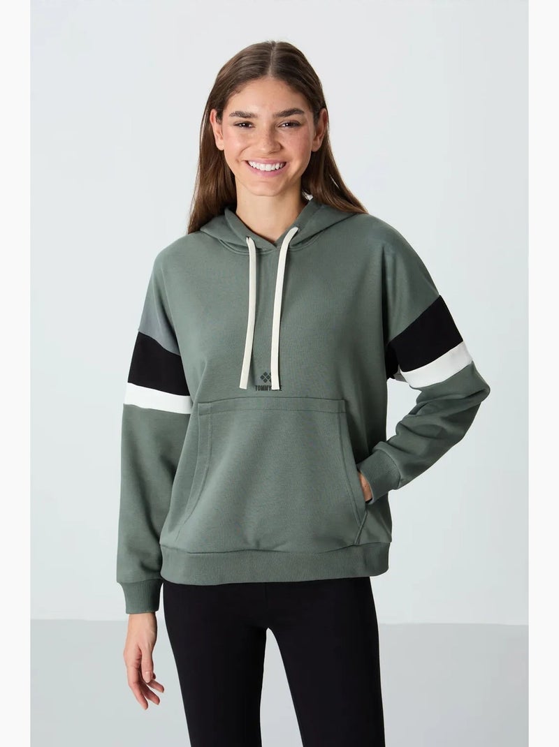 Sudadera con capucha oversize color block tommy Negro Verde - Kiabi