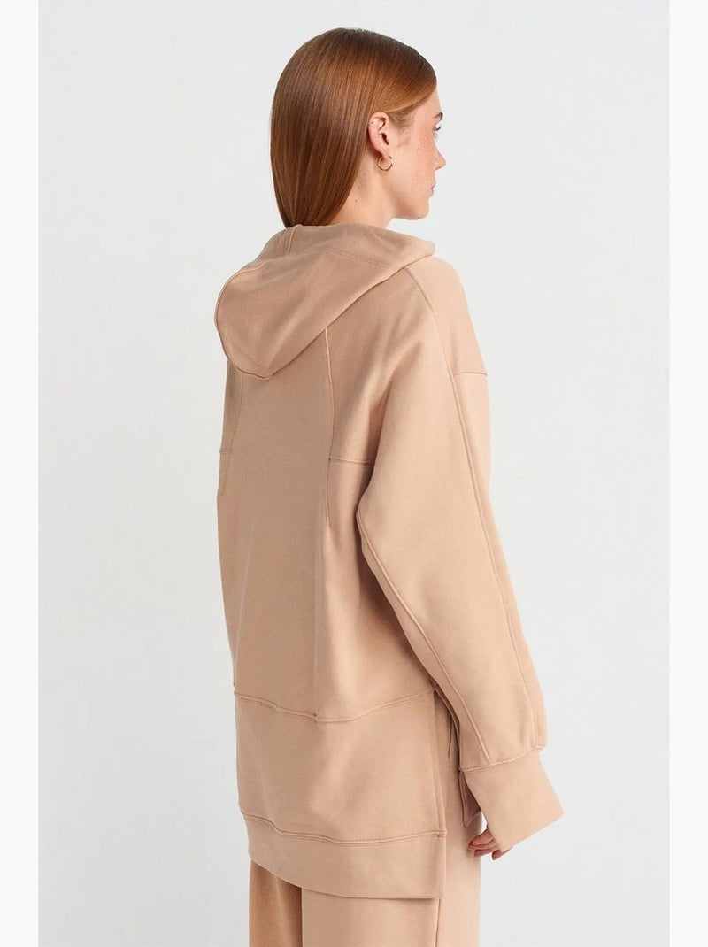 Sudadera con capucha oversize de algodón con abertura dilvin Beige arcilla - Kiabi