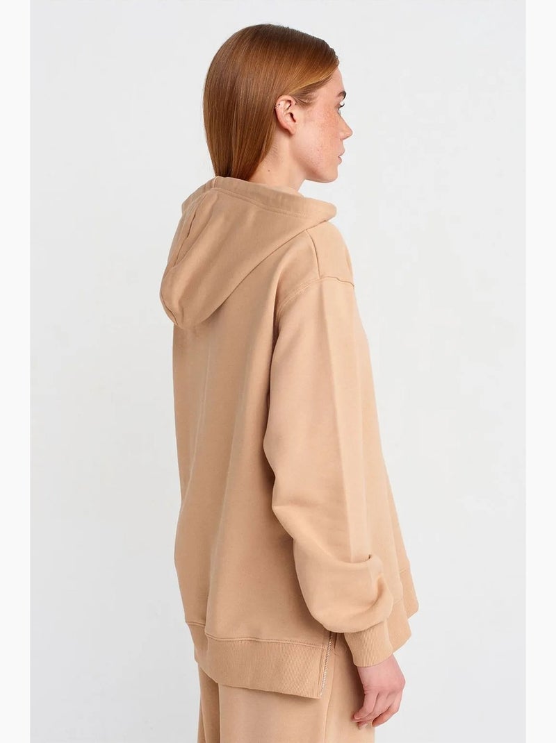Sudadera con capucha oversize de algodón con cremallera frontal dilvin Beige arcilla - Kiabi