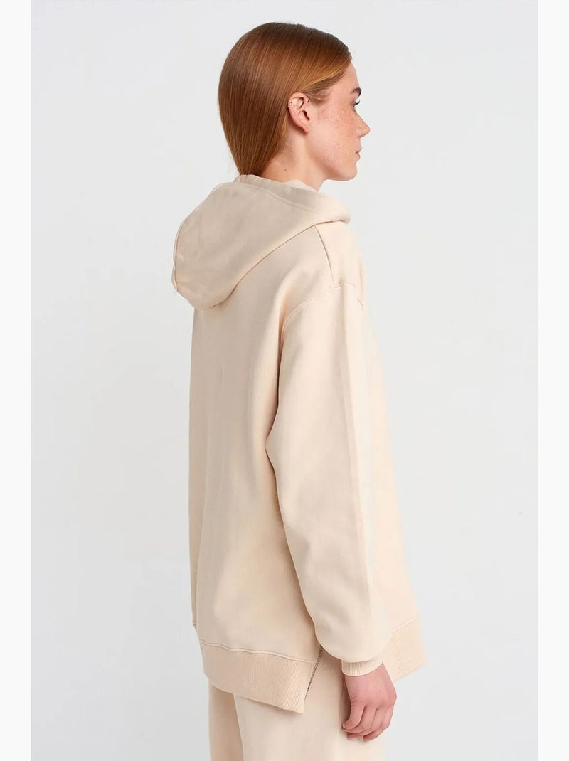 Sudadera con capucha oversize de algodón con cremallera frontal dilvin Crema - Kiabi