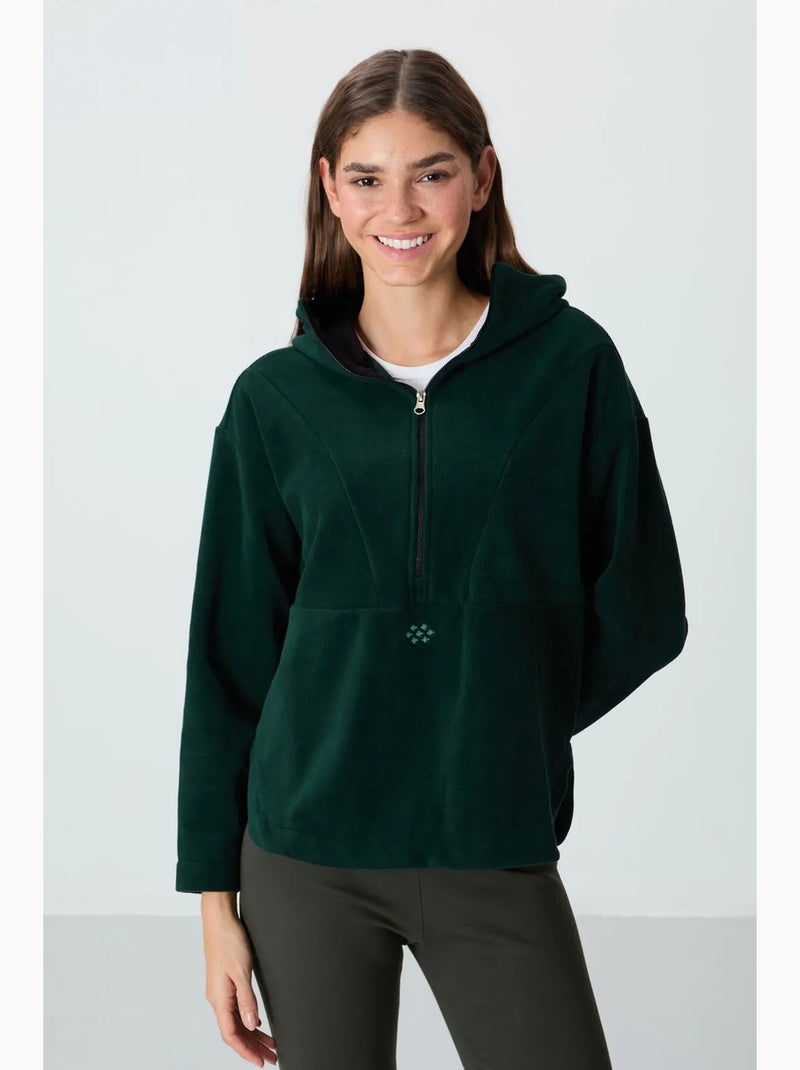 Sudadera con capucha oversize de felpa con media cremallera tommy Verde oscuro - Kiabi