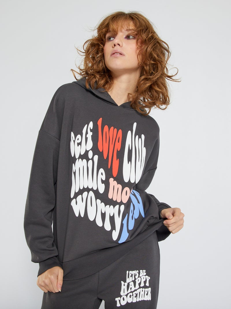 Sudadera con capucha 'Self love club' gris oscuro - Kiabi