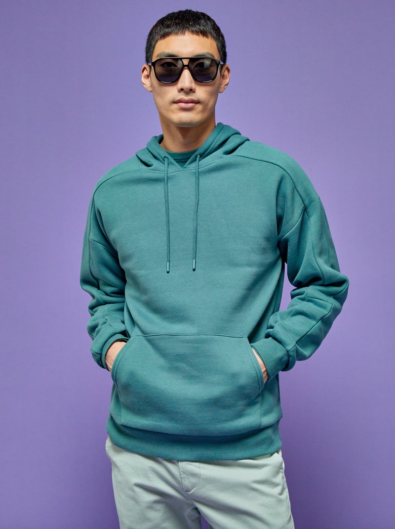 Sudadera con capucha y bolsillo canguro verde gris - Kiabi