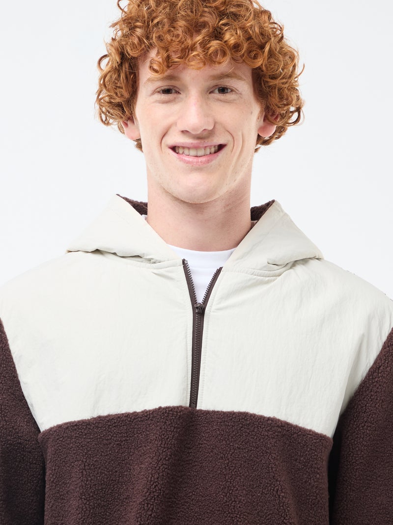 Sudadera con capucha y cremallera bicolor Beige - Kiabi
