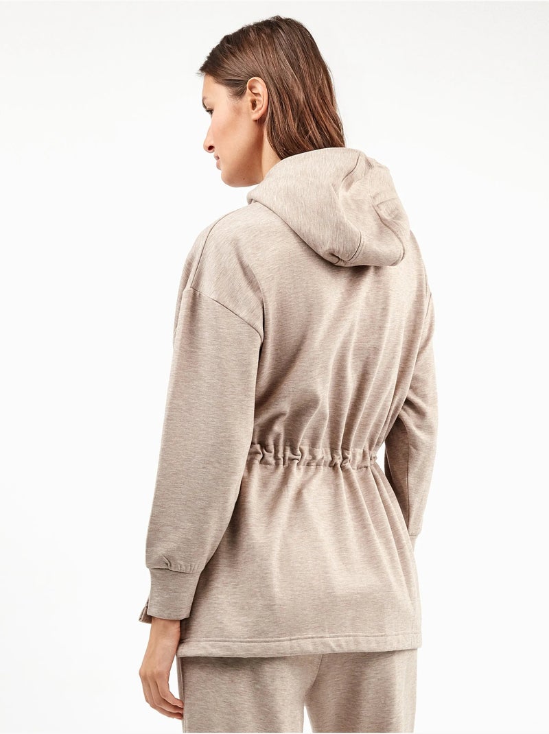 Sudadera con capucha y cremallera delantera, de felpa fina Marrón caramelo - Kiabi