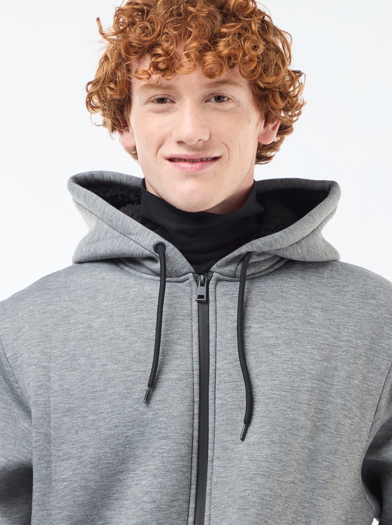 Sudadera con capucha y cremallera, forro efecto borreguito Gris - Kiabi