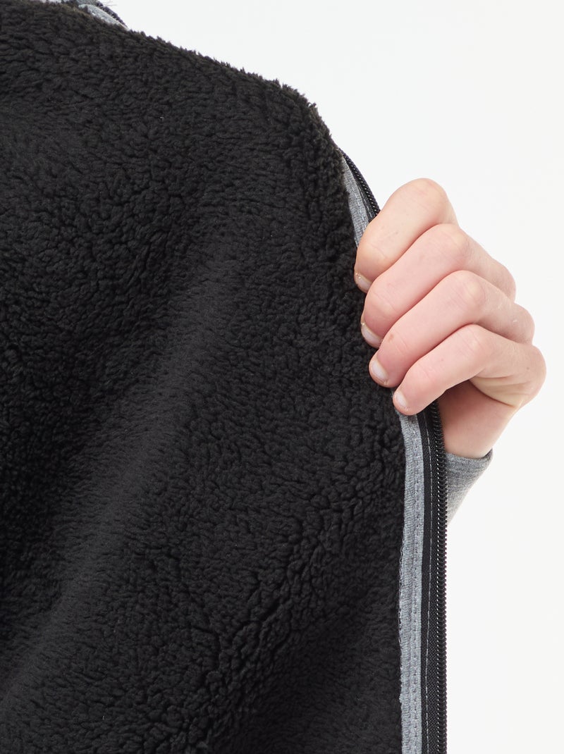 Sudadera con capucha y cremallera, forro efecto borreguito Gris - Kiabi