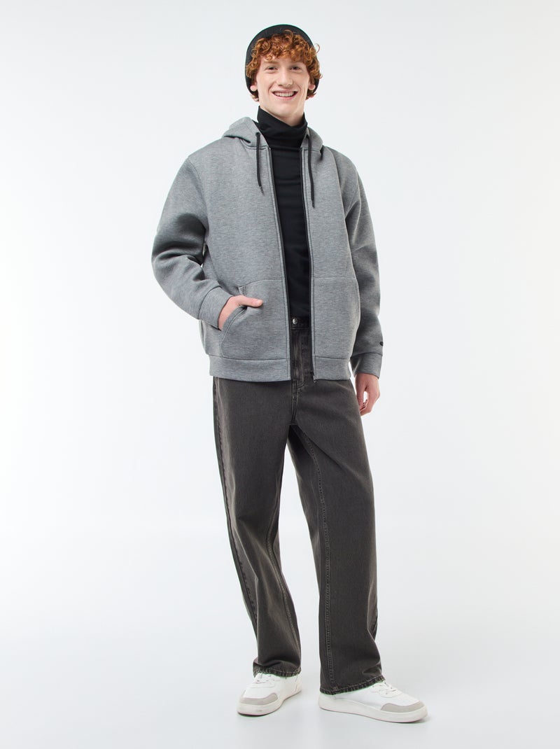 Sudadera con capucha y cremallera, forro efecto borreguito Gris - Kiabi