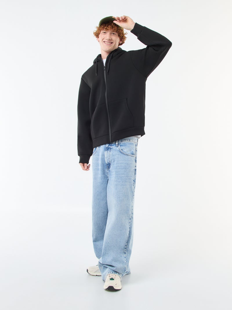 Sudadera con capucha y cremallera, forro efecto borreguito Negro - Kiabi